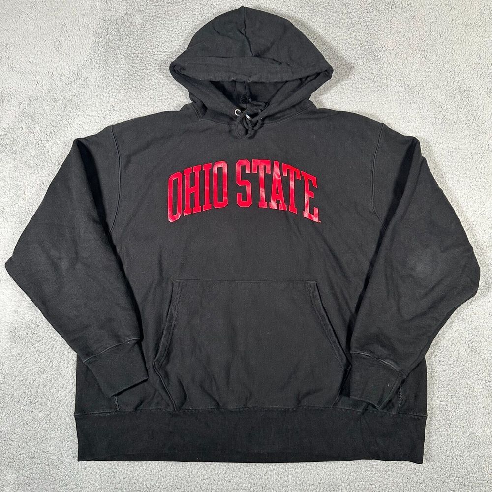 Ohio State Buckeyes Hoodie Mens 2XL Black Champion Reverse Weave Sweatshirt Fade - Picture 1 of 7